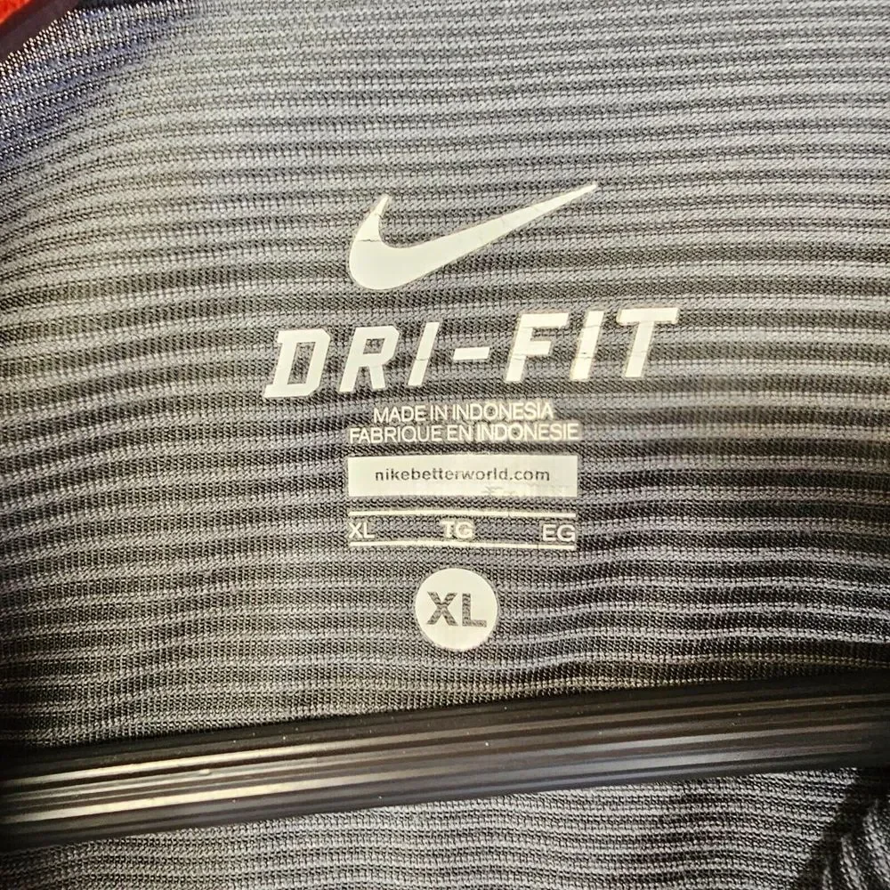Nike Dri-Fit Polo Shirt‎ Mens Striped Short Sleeve Button Collared Gray Logo XL